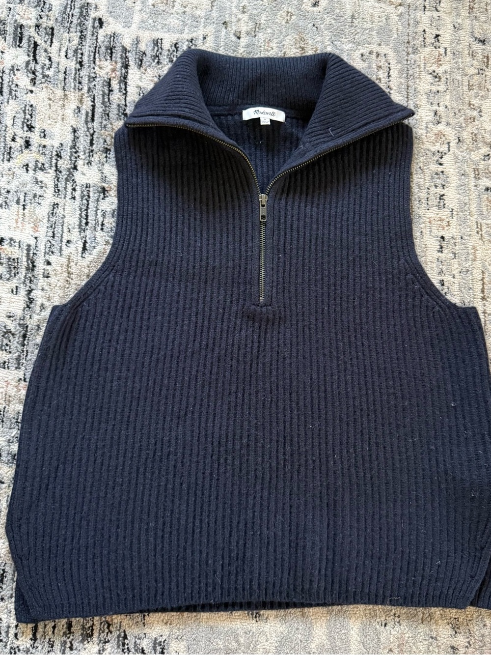 Madewell wool ribbed 1/2 zip sweater vest navy Medium